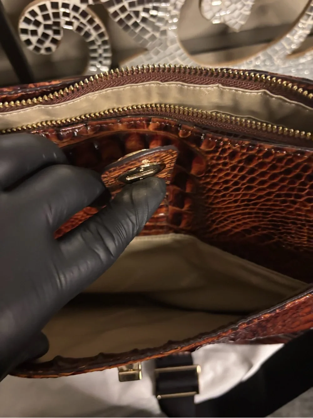 💕Brahmin Croc-Embossed Brown‎ Leather Crossbody Bag